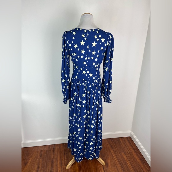 Coco Fennell Star Print Long Sleeve Midi Dress Blue Size UK 6 US 2 - Picture 3 of 5